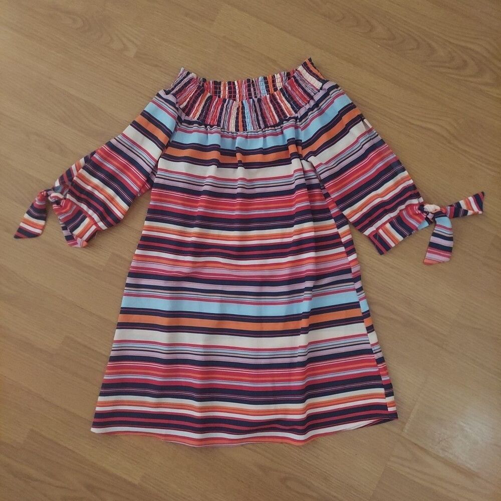 Want & Need Off-the-shoulder Multicolor Stripe Mini Shift Dress Sz Small